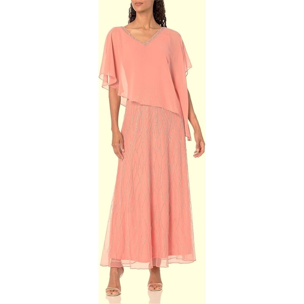 J Kara Women's Capelet Dress Size 10p Coral New W/Tags